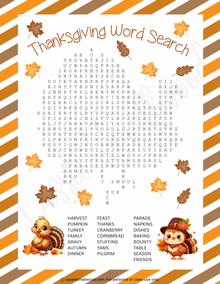 Thanksgiving Word Search Puzzle