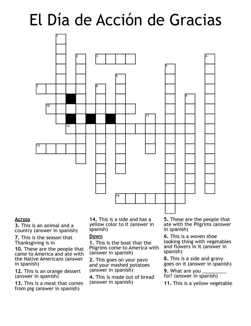 El Día De Acción De Gracias Crossword - Wordmint in Spanish Thanksgiving Crossword Puzzle Answers