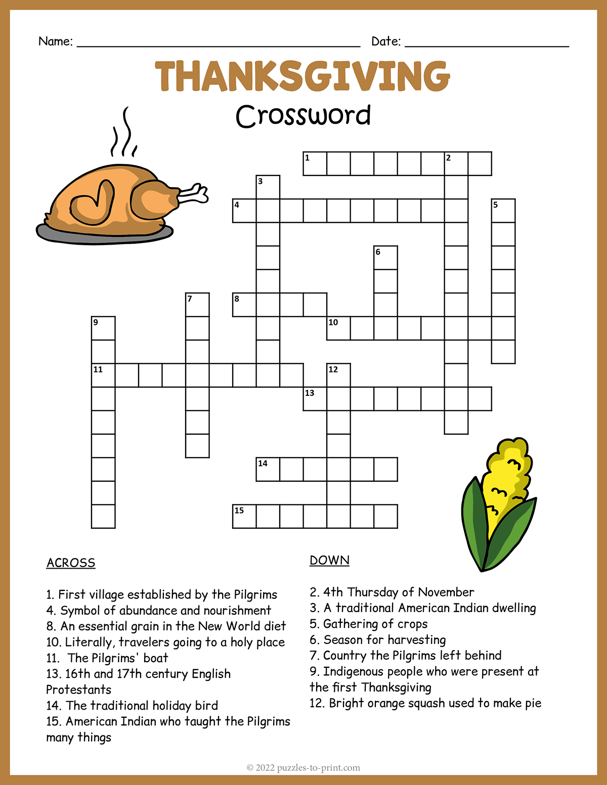 Free Printable Thanksgiving Crossword intended for Free Thanksgiving Crossword Puzzles Printable