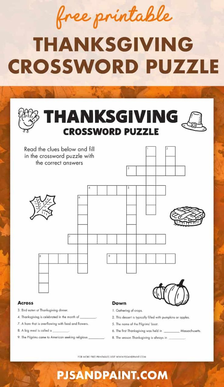 Free Printable Thanksgiving Crossword Puzzle intended for Thanksgiving Puzzles Printable