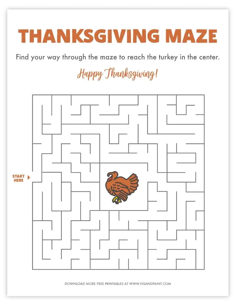 Free Printable Thanksgiving Maze - Thanksgiving Games And Activities for Thanksgiving Maze Puzzles