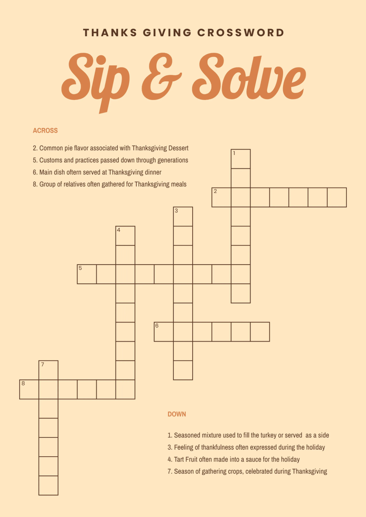 Free Thanksgiving Mini Crossword Puzzle Template To Edit Online pertaining to Thanksgiving Online Puzzles