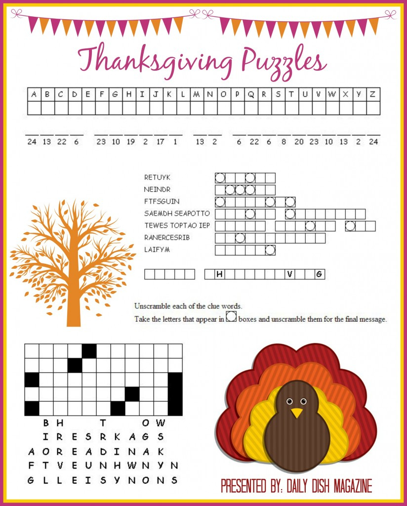 Free Thanksgiving Puzzle Printables - 24/7 Moms with regard to Daily Dish Magazine Thanksgiving Puzzles Answers