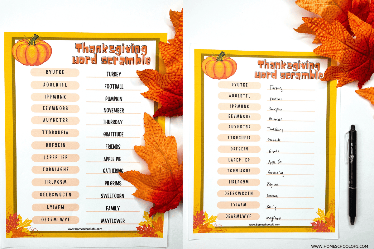 Free Thanksgiving Word Scramble Printable (With Answers) with Puzzles to Print Thanksgiving Word Scramble Answers
