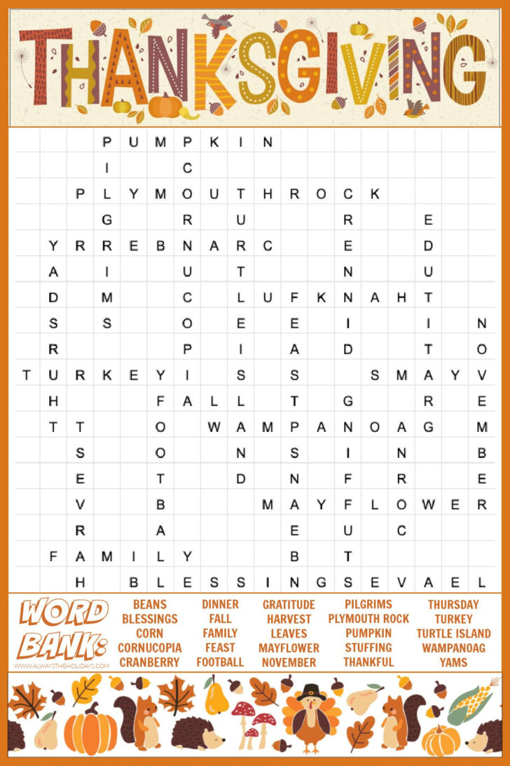 Thanksgiving Crossword Puzzles Hard