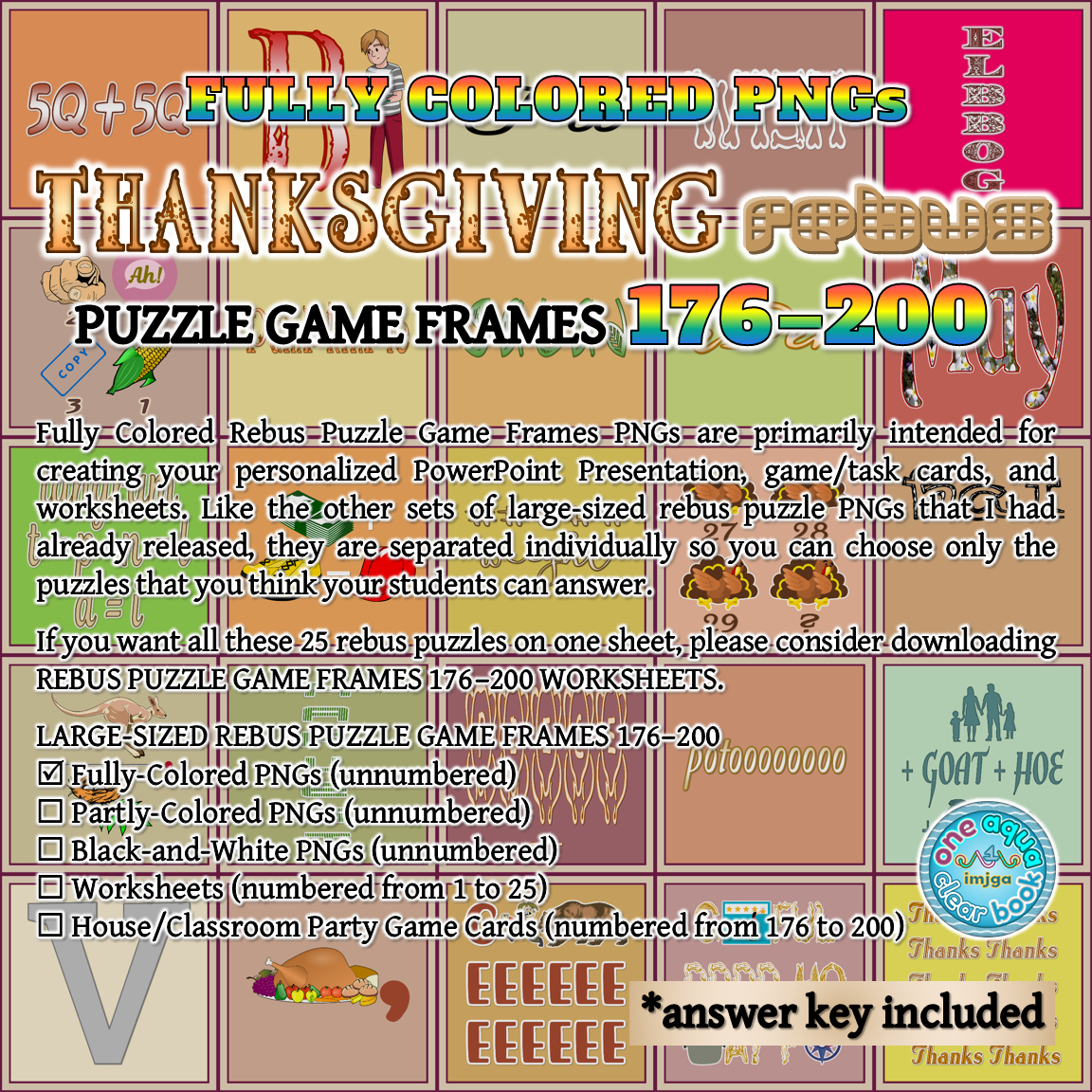 Fully Colored Thanksgiving Rebus Puzzle Game Frames 176–200 Pngs pertaining to Thanksgiving Rebus Puzzles With Answers