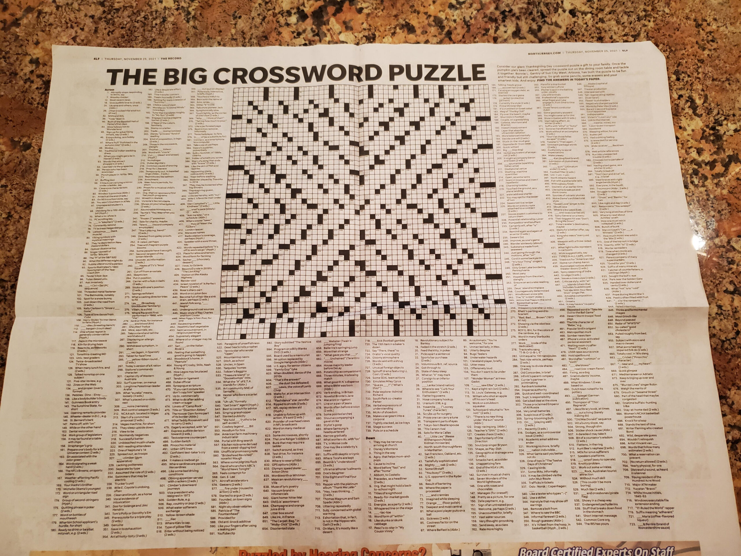 Giant Crossword Puzzle In The Record Every Thanksgiving : R/Newjersey with The Big Crossword Puzzle Thanksgiving