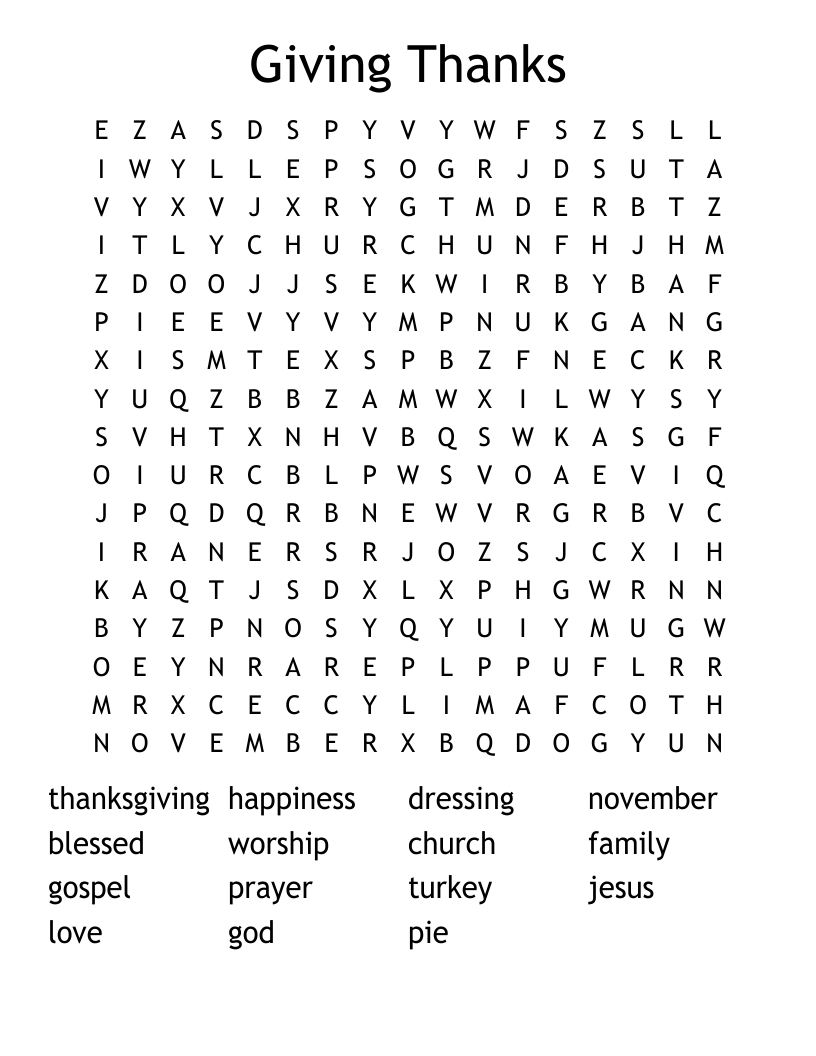 Giving Thanks Word Search - Wordmint with regard to Christian Thanksgiving Puzzles