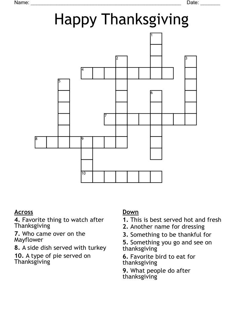 Happy Thanksgiving Crossword - Wordmint for Happy Thanksgiving Crossword Puzzles