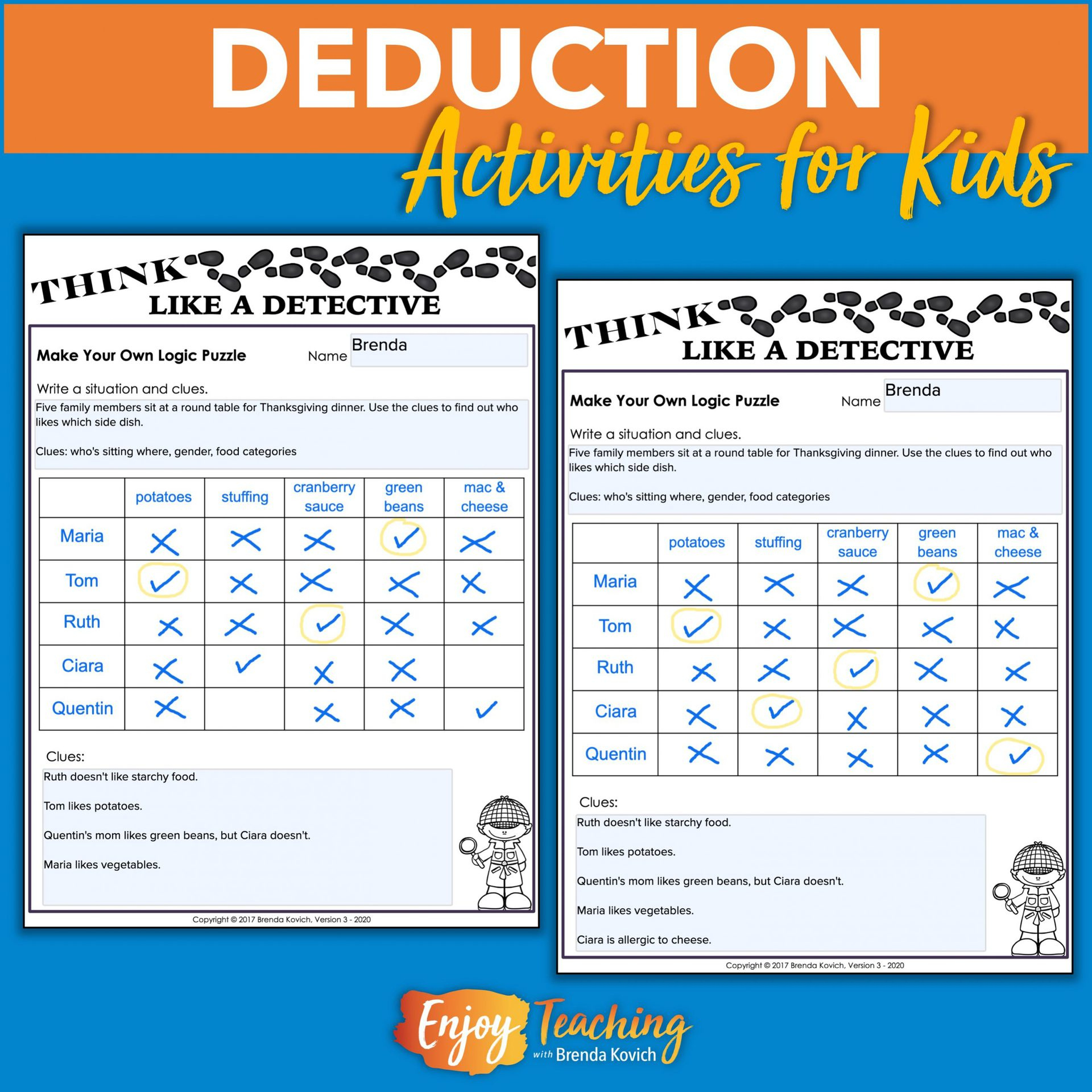 Logic Puzzles For Kids - Deductive Reasoning &amp;amp; Make Your Own! intended for Thanksgiving Dinner Logic Grid Puzzle Answers