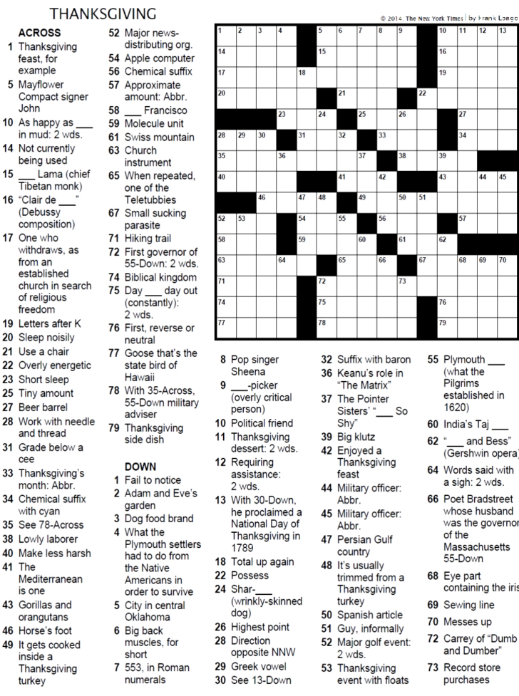 New York Times Thanksgiving Crossword Puzzle New York Times Thanksgiving Crossword Puzzle
