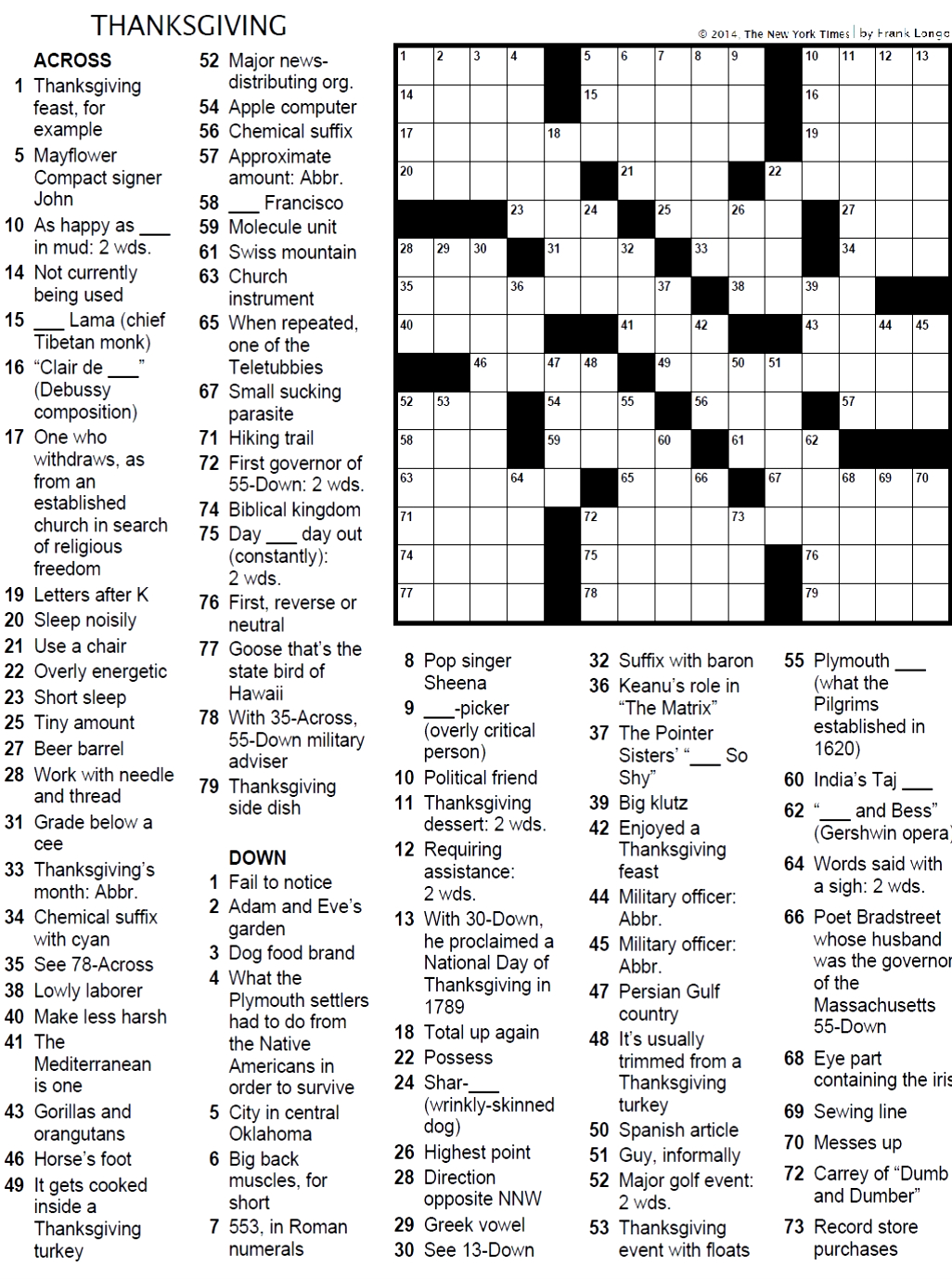 Media: Crossword Puzzle – The Exponent in New York Times Thanksgiving Crossword Puzzle