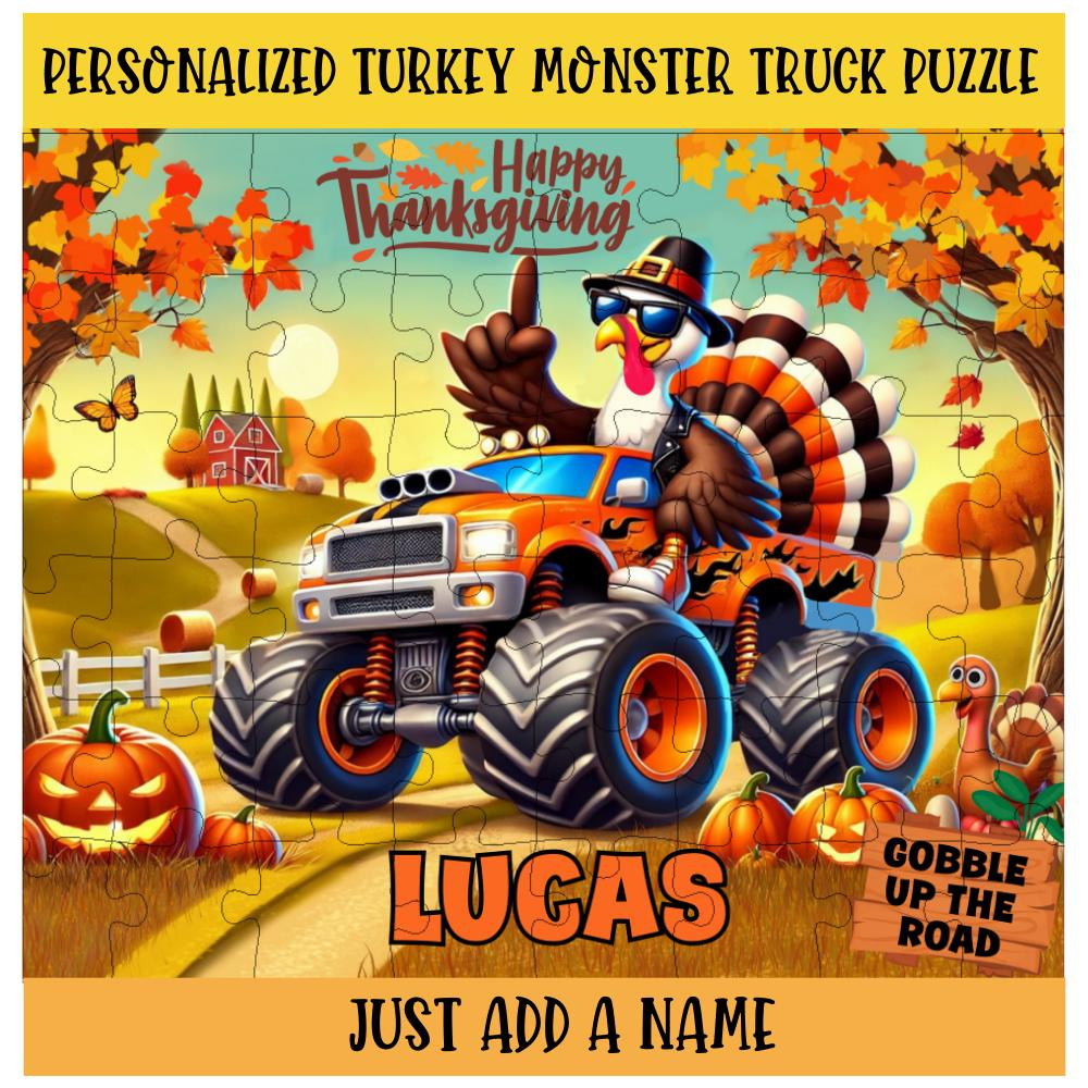 Personalized Thanksgiving Turkey Monster Truck Puzzle: Happy regarding Happy Thanksgiving Puzzle
