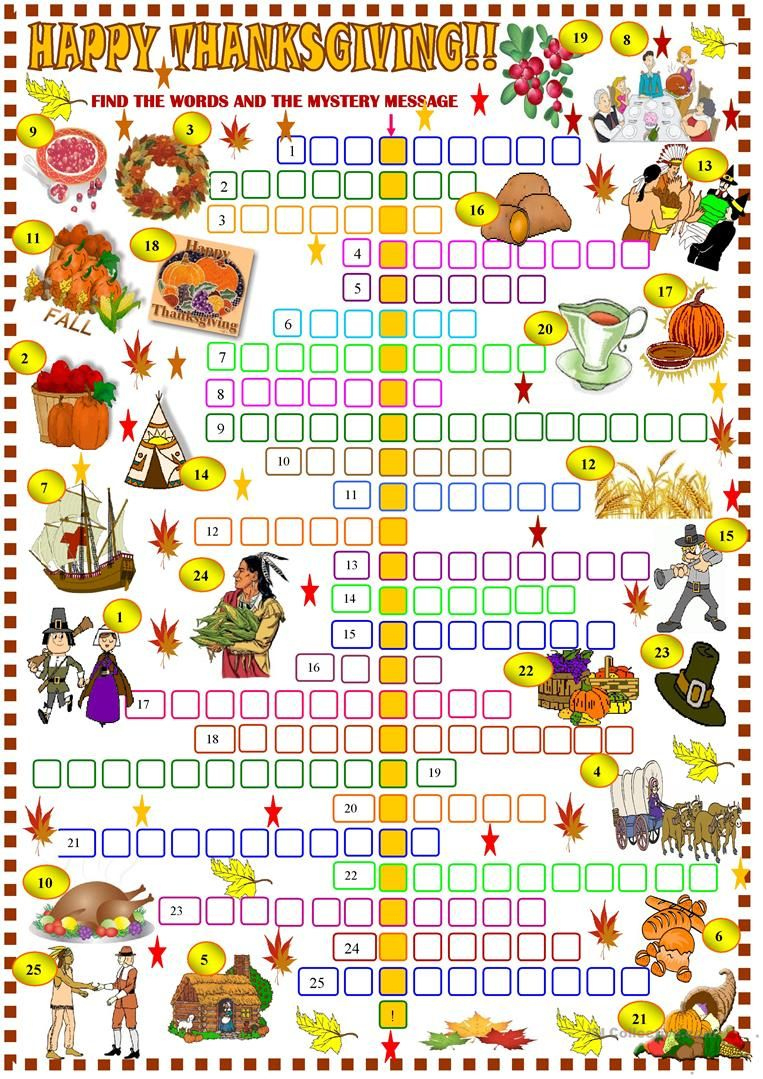 Printable Crossword Puzzles For Thanksgiving with Happy Thanksgiving Crossword Puzzles