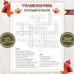 Printable Thanksgiving Crossword Puzzle For Kids And Adults Pertaining To Adult Thanksgiving Crossword Puzzle