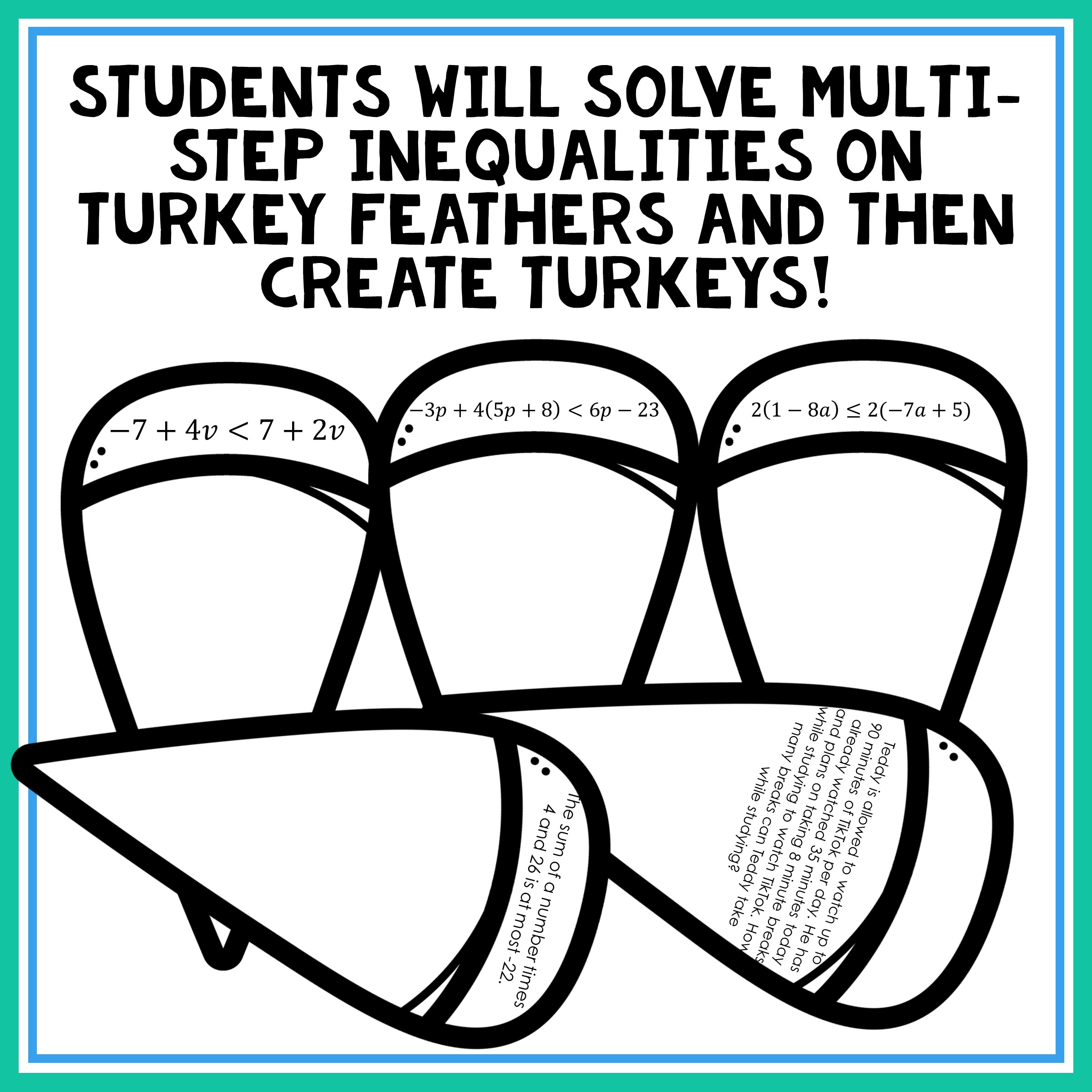 Solving Multi-Step Inequalities Turkey Craft - Classful inside Thanksgiving Solving Inequalities Puzzle