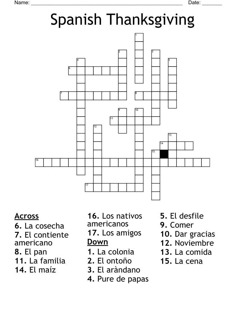Spanish Thanksgiving Crossword - Wordmint pertaining to Spanish Thanksgiving Crossword Puzzle