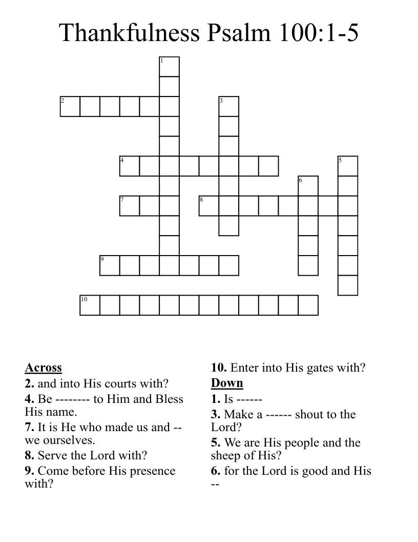 thankfulness psalm 1001 5 crossword wordmint throughout psalms of thanksgiving crossword puzzle Thankfulness Psalm 100:1-5 Crossword - Wordmint throughout Psalms of Thanksgiving Crossword Puzzle