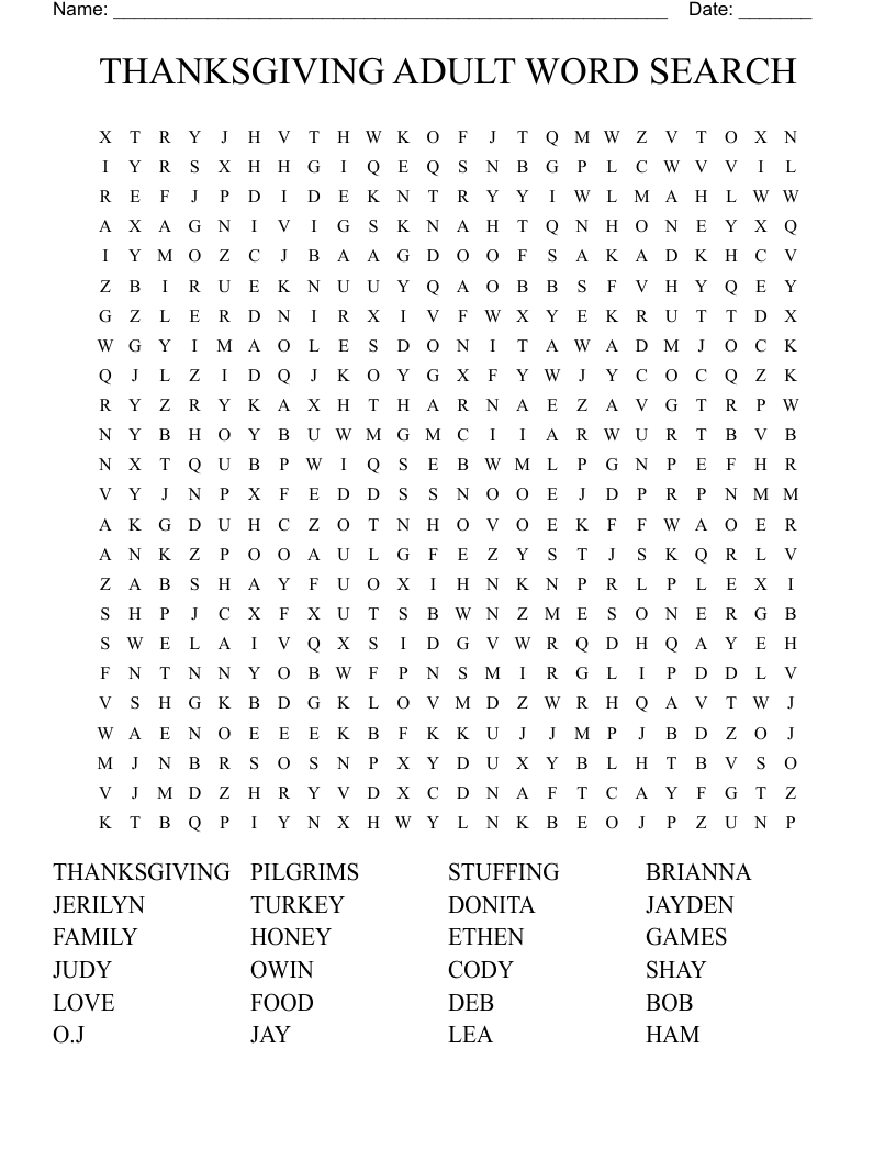 Thanksgiving Adult Word Search - Wordmint throughout Thanksgiving Word Puzzles Adults