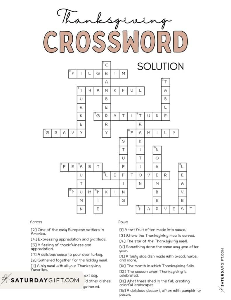 Thanksgiving Crossword Puzzle - Cute &amp;amp; Free Printable | Saturdaygift in Clue Search Puzzles Answers Thanksgiving