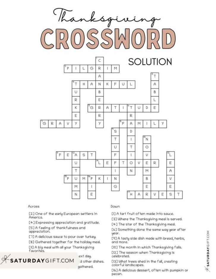 Crossword Puzzles Thanksgiving Printable Crossword Puzzles Thanksgiving Printable