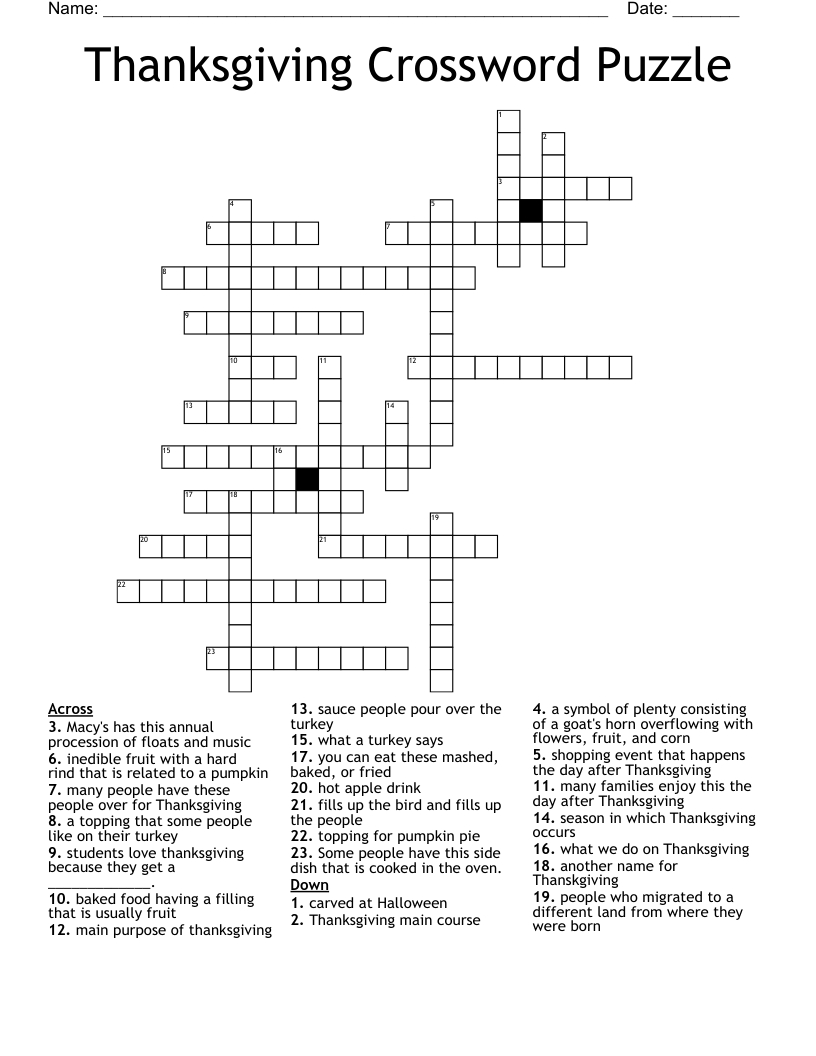 Thanksgiving Crossword Puzzle - Wordmint intended for Hard Thanksgiving Crossword Puzzles