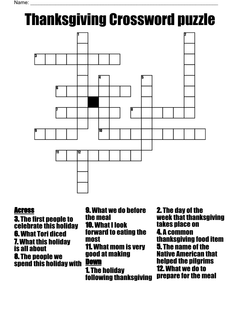 Thanksgiving Crossword Puzzle - Wordmint with Happy Thanksgiving Crossword Puzzle Answers