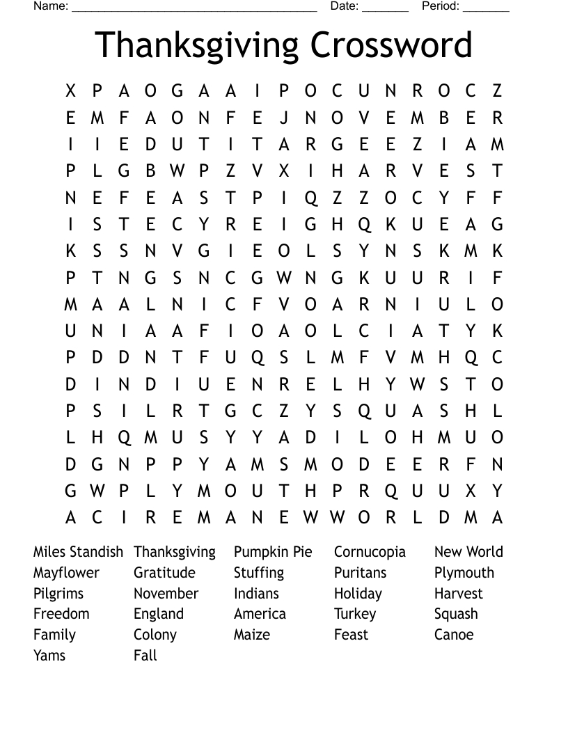 Thanksgiving Crossword Word Search - Wordmint with regard to Thanksgiving Word Crossword Puzzle