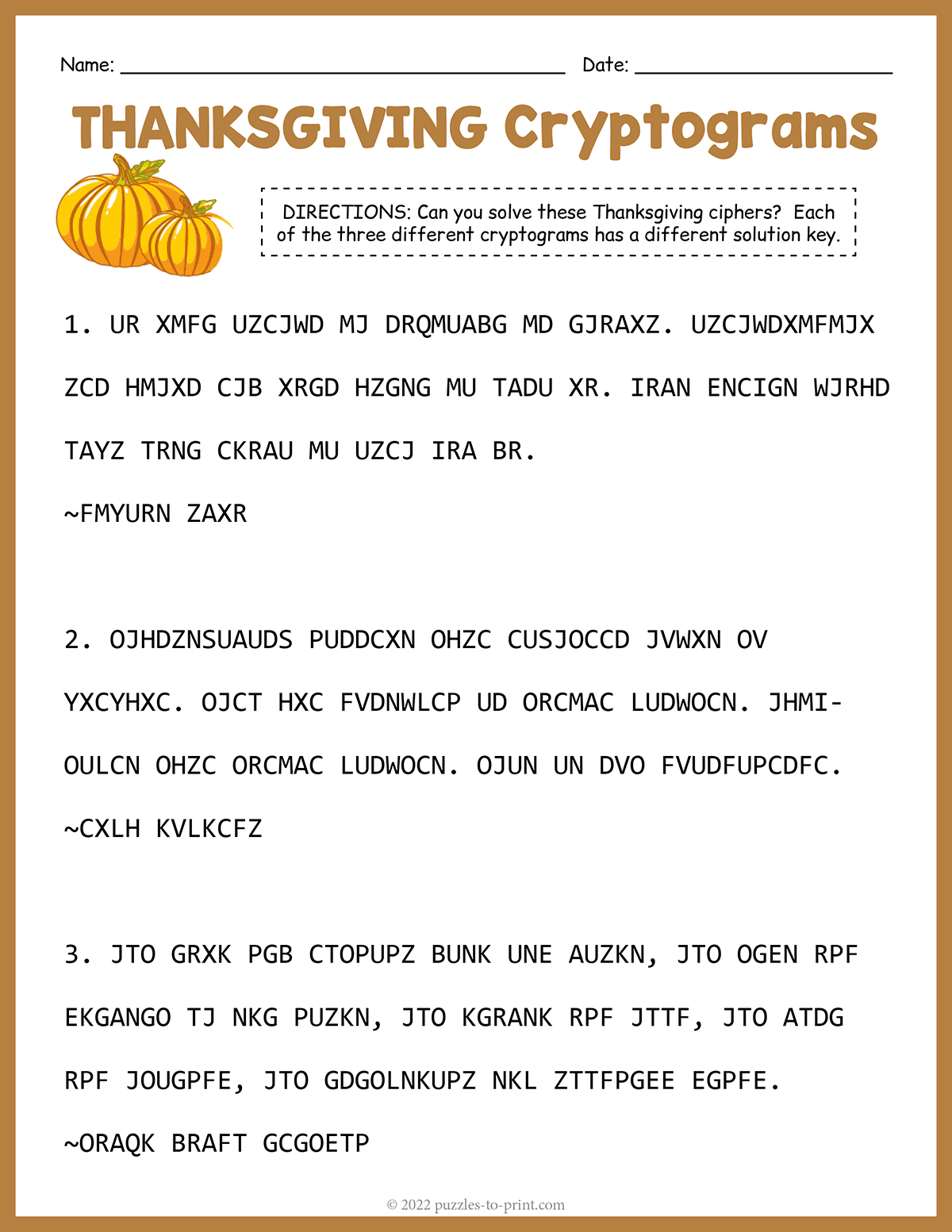 Thanksgiving Cryptograms within Thanksgiving Secret Message Puzzle Answer Key
