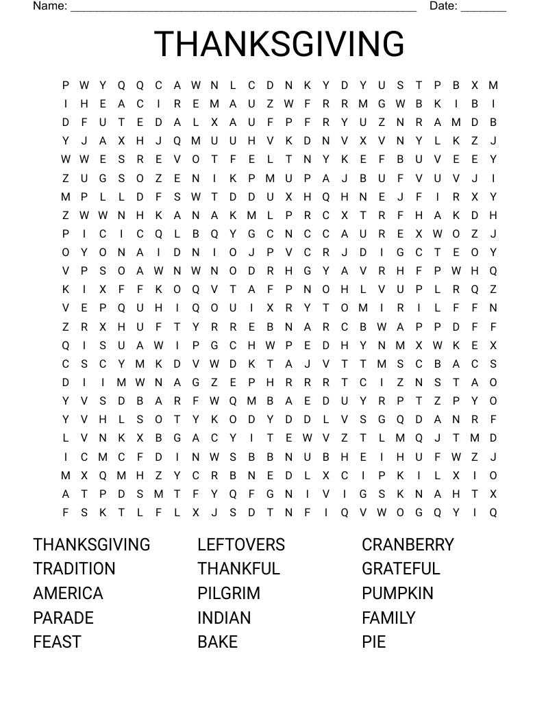 Thanksgiving Day Puzzle Crossword - Wordmint with regard to Thanksgiving Crossword Puzzle Hard