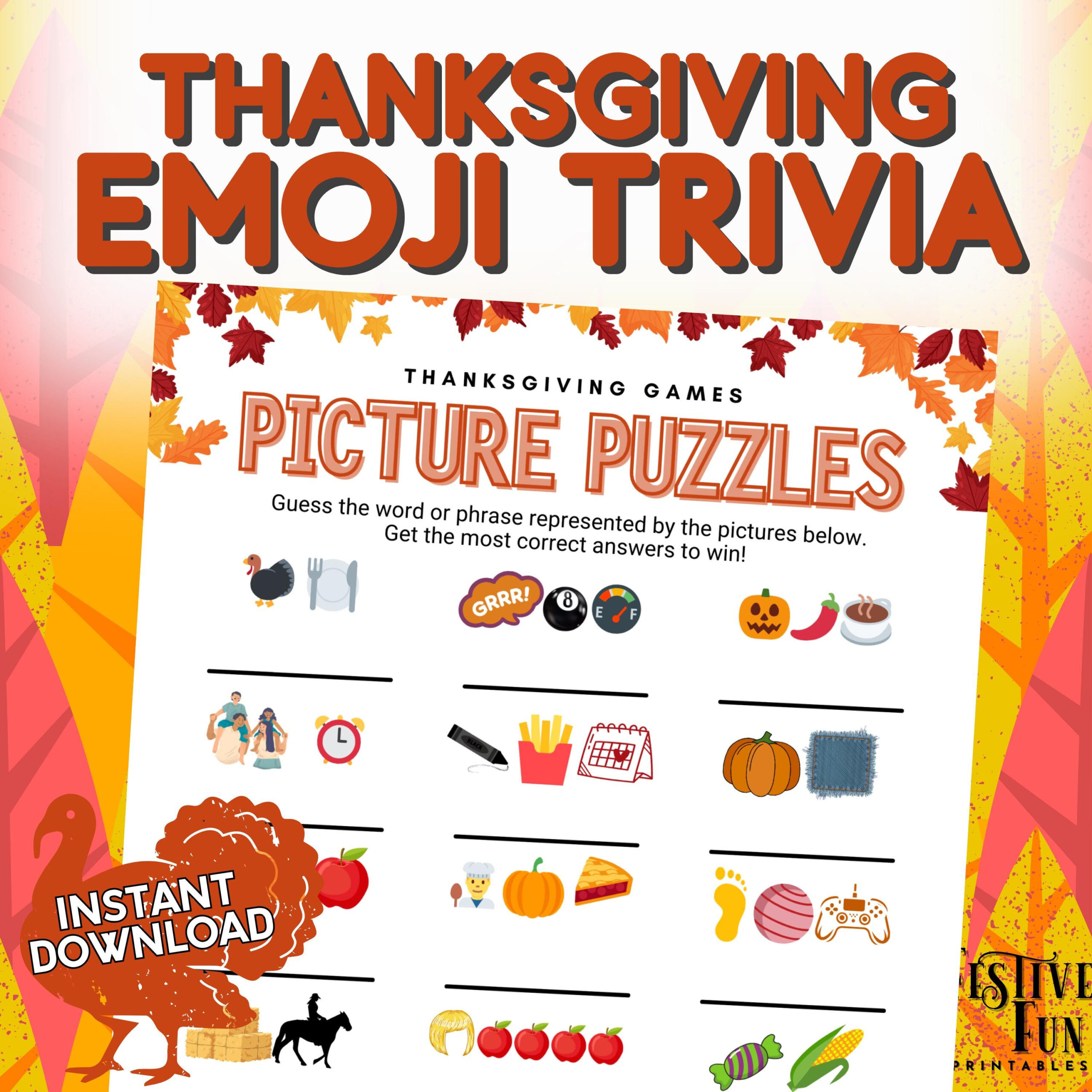 Thanksgiving Emoji Trivia Picture Puzzles, Fun Easy Friendsgiving throughout Thanksgiving Games and Puzzles