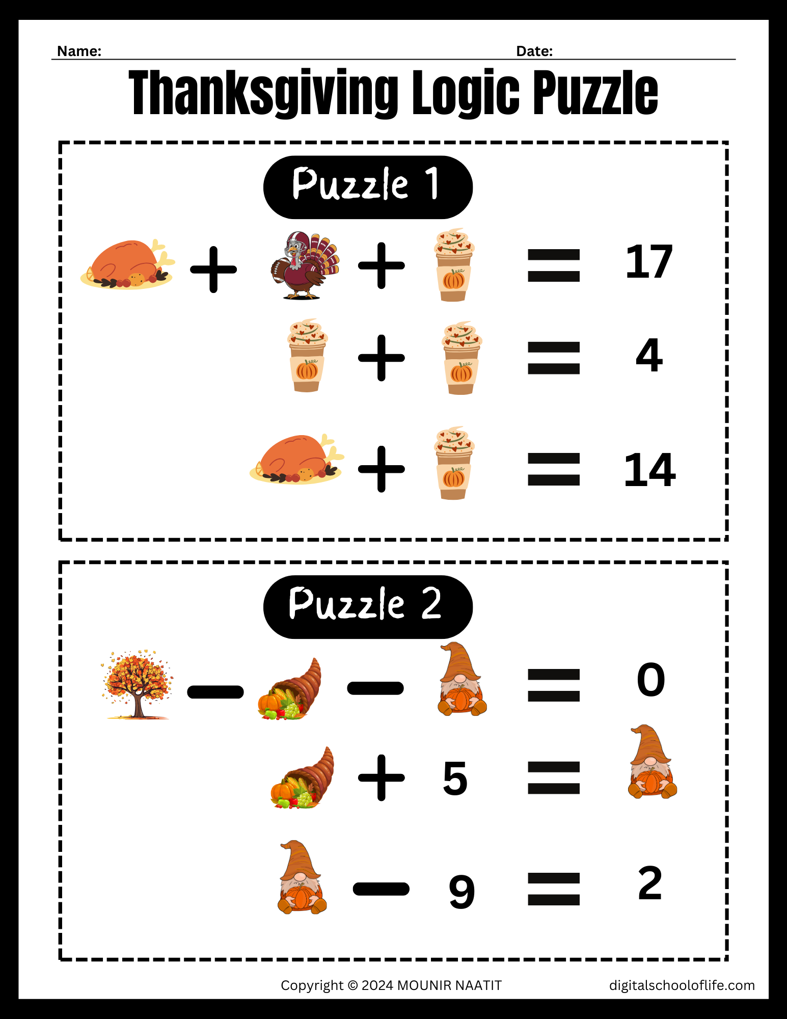 Thanksgiving Logic Puzzles, 10 Math Puzzles, Addition And inside Thanksgiving Logic Puzzles Free