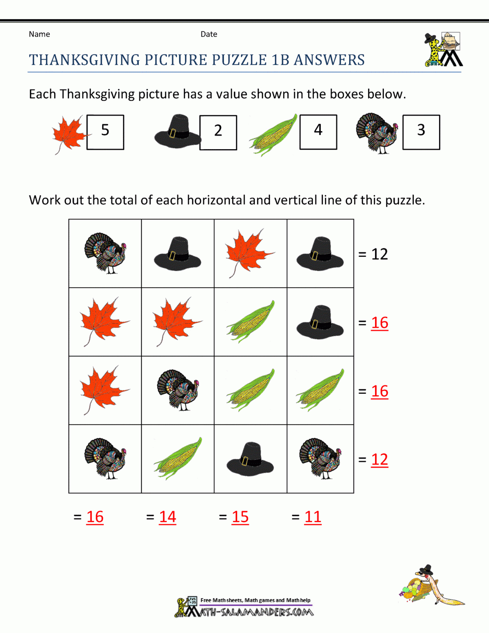 Thanksgiving Math Activities First Grade pertaining to Thanksgiving Feast Time Logic Puzzle Answers