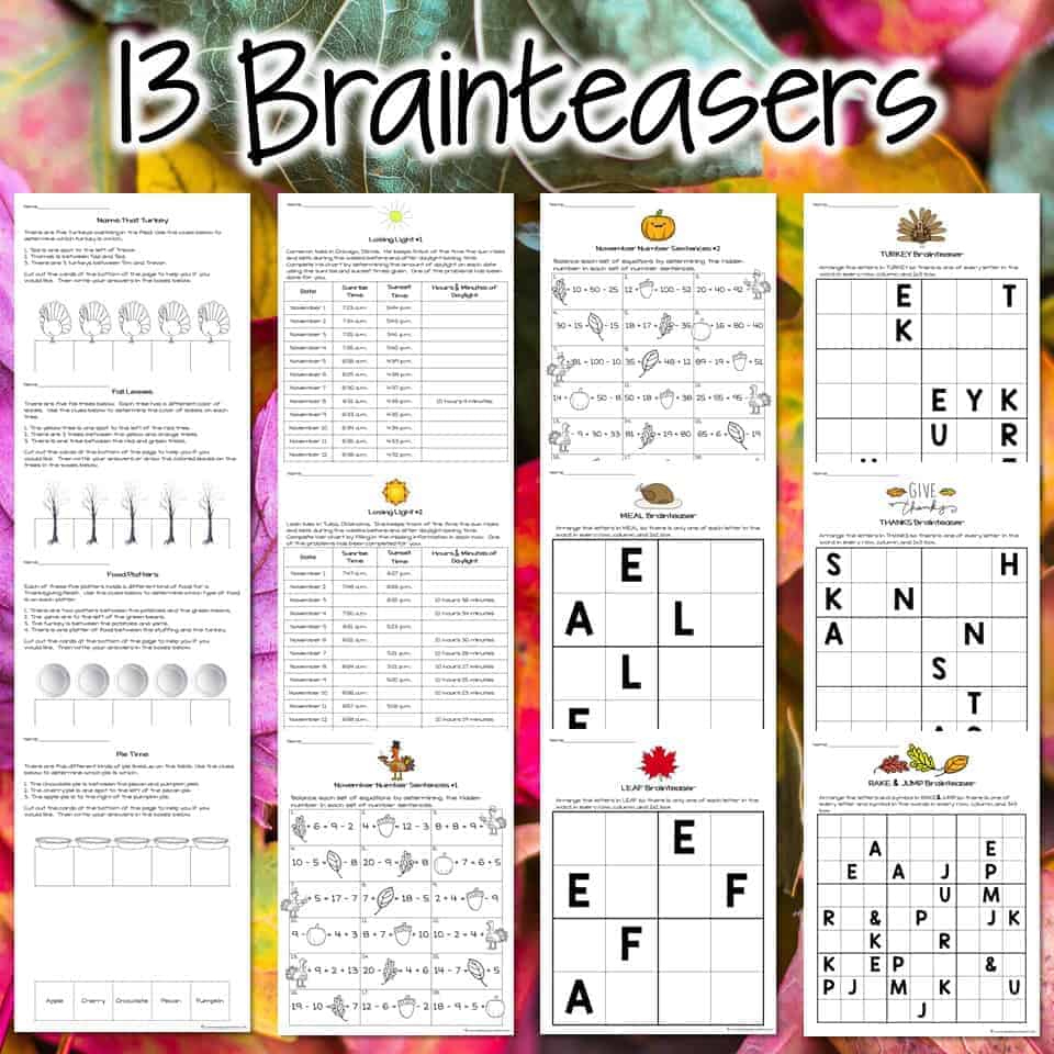 Thanksgiving Math Challenges &amp;amp; Brainteasers - with Thanksgiving Brain Puzzles