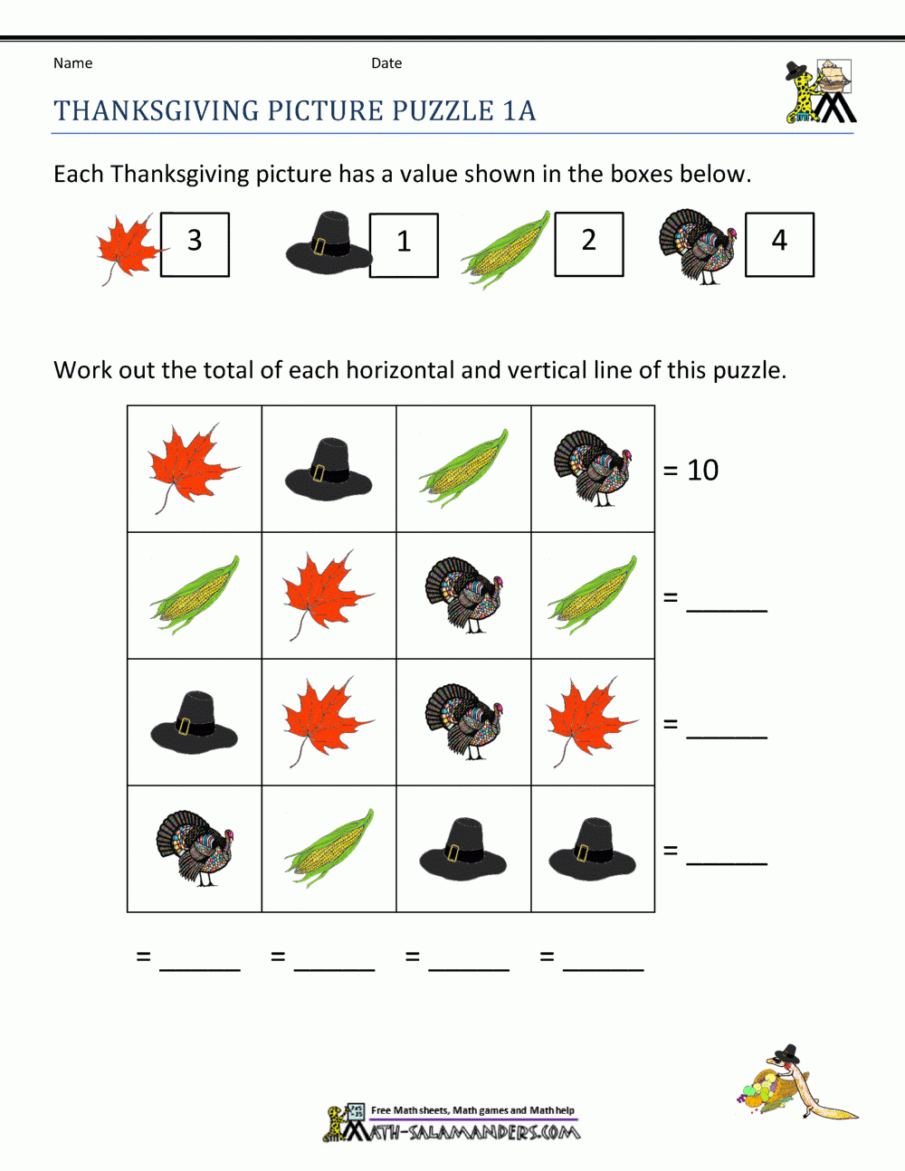 Thanksgiving Math Puzzles inside Thanksgiving Math Puzzles