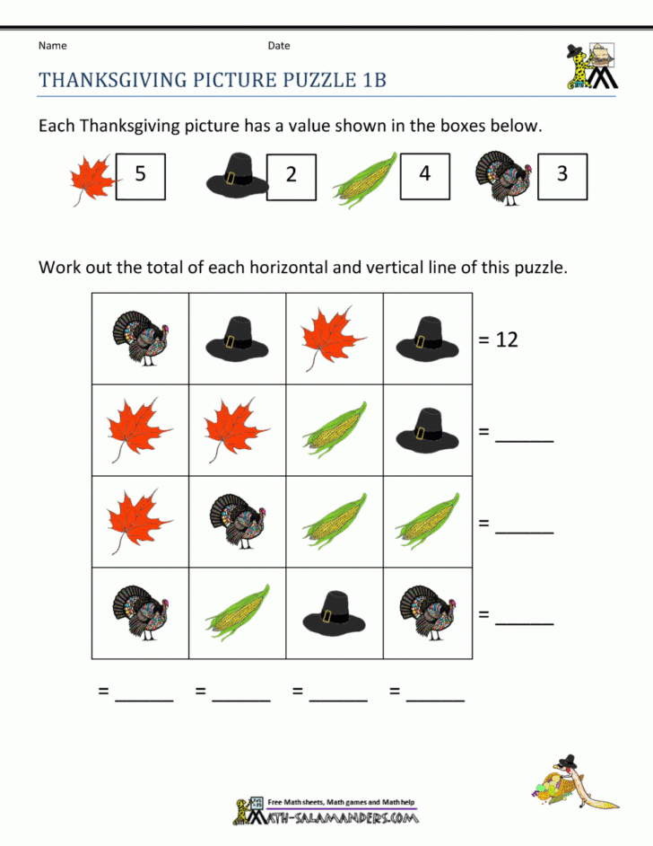 Free Thanksgiving Math Puzzles Free Thanksgiving Math Puzzles