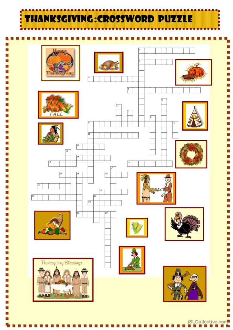 Thanksgiving : New Crossword Puzzle…: English Esl Worksheets Pdf &amp;amp; Doc intended for Esl Thanksgiving Crossword Puzzle