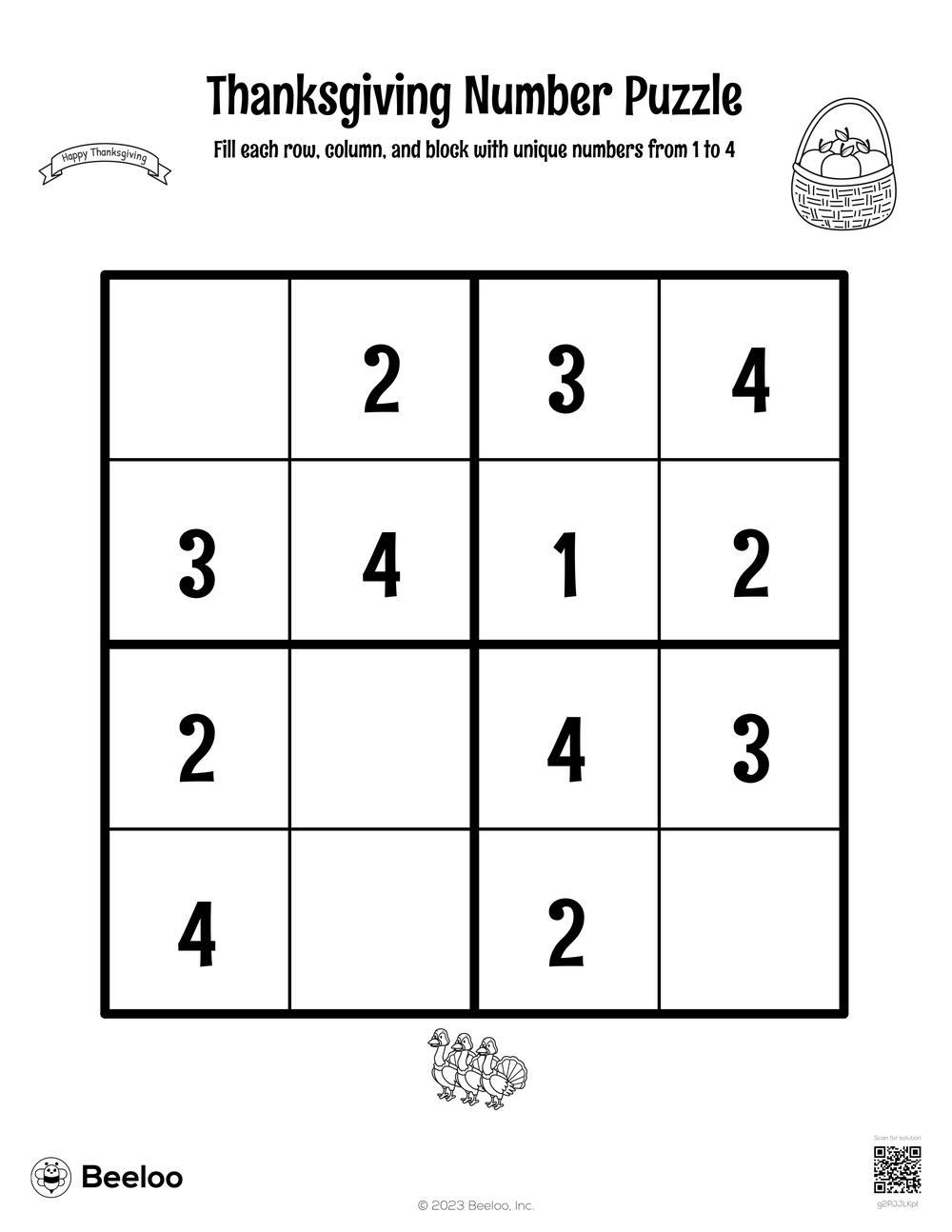 Thanksgiving Number Puzzle • Beeloo Printable Crafts And in Thanksgiving Number Puzzle