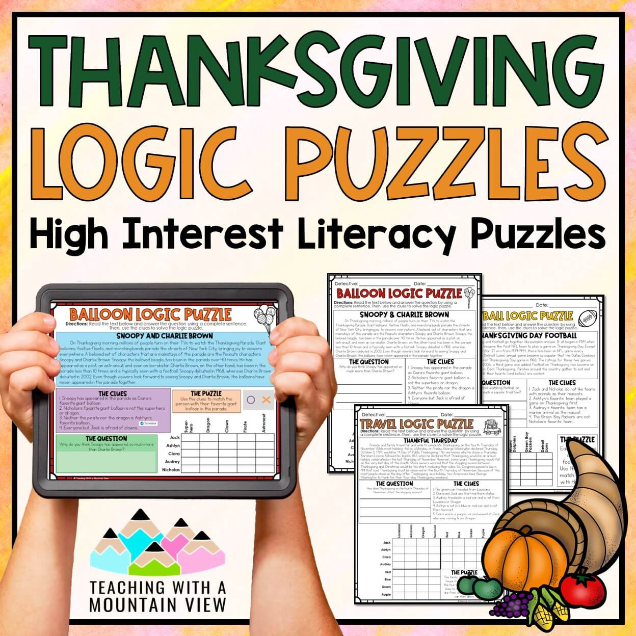 Thanksgiving Reading Logic Puzzles | Activities For Enrichment with Thanksgiving Logic Puzzles