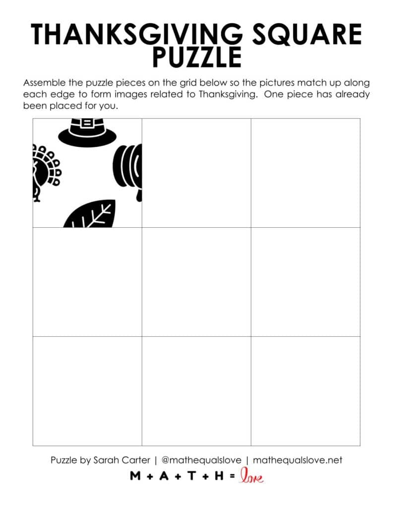 Thanksgiving Square Edge Matching Puzzle | Math = Love inside Calculus Ab Thanksgiving Puzzle Answers