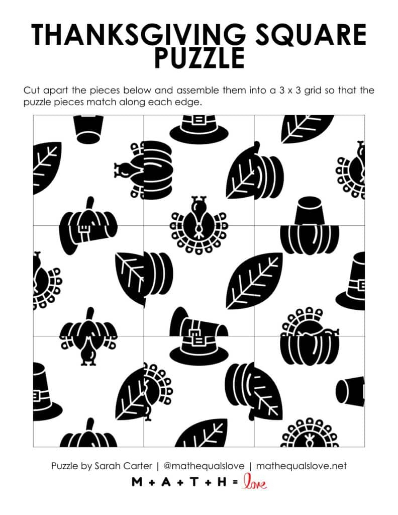 Thanksgiving Square Edge Matching Puzzle | Math = Love inside Calculus Ab Thanksgiving Puzzle Answers