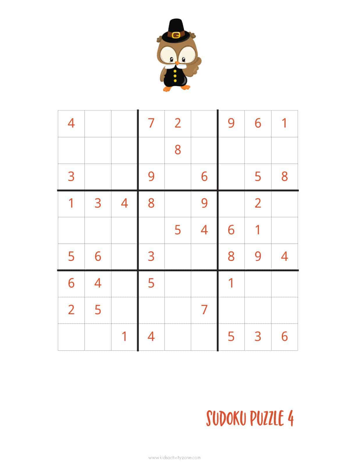 Thanksgiving Sudoku - {Free Printable} - Kids Activity Zone intended for Thanksgiving Sudoku Puzzle Answers