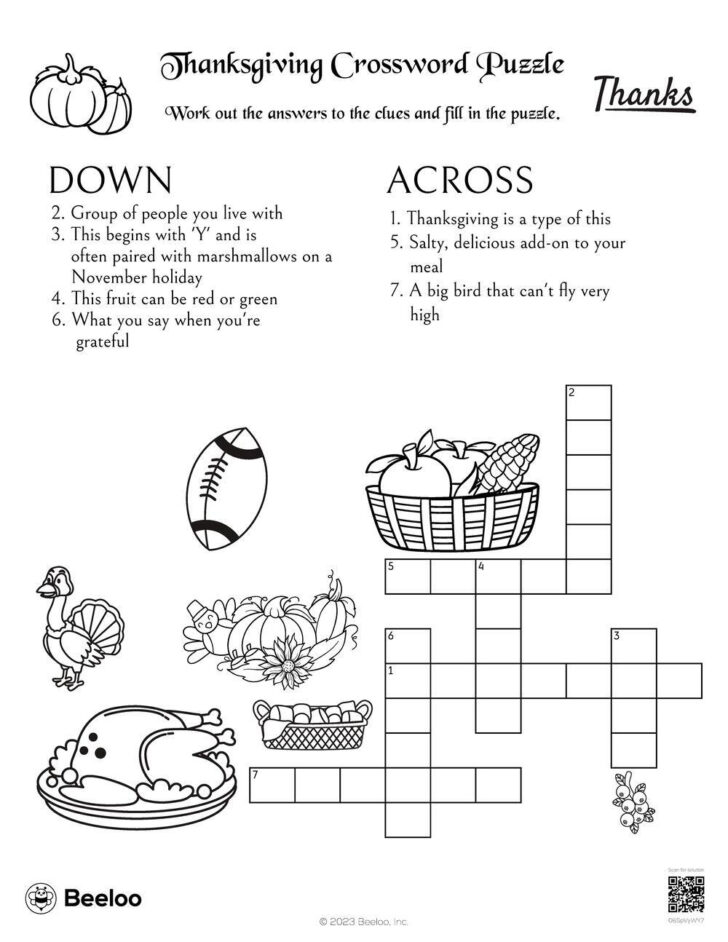 Crossword Puzzles Thanksgiving Crossword Puzzles Thanksgiving