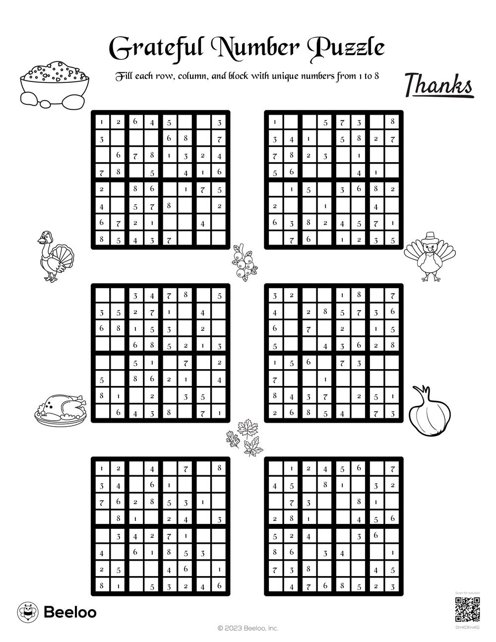 Thanksgiving-Themed Sudoku Puzzles • Beeloo Printable Crafts And intended for Thanksgiving Sudoku Puzzle