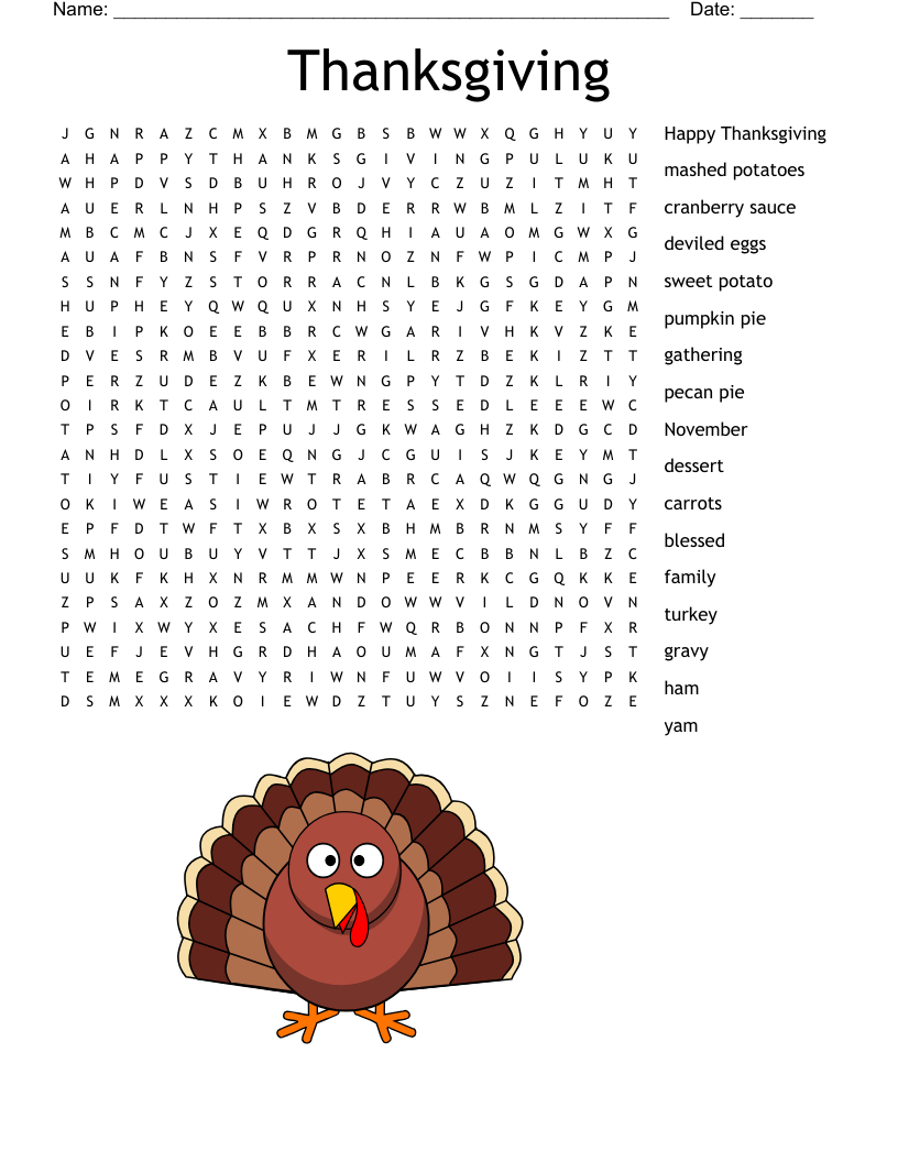 Thanksgiving Vocabulary Crossword - Wordmint within Thanksgiving Vocabulary Puzzle
