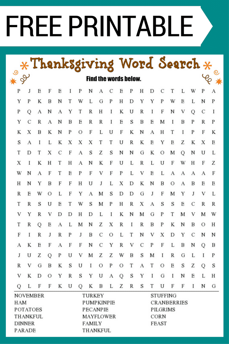Thanksgiving Word Search (Free Printable!) intended for Puzzles to Print Thanksgiving
