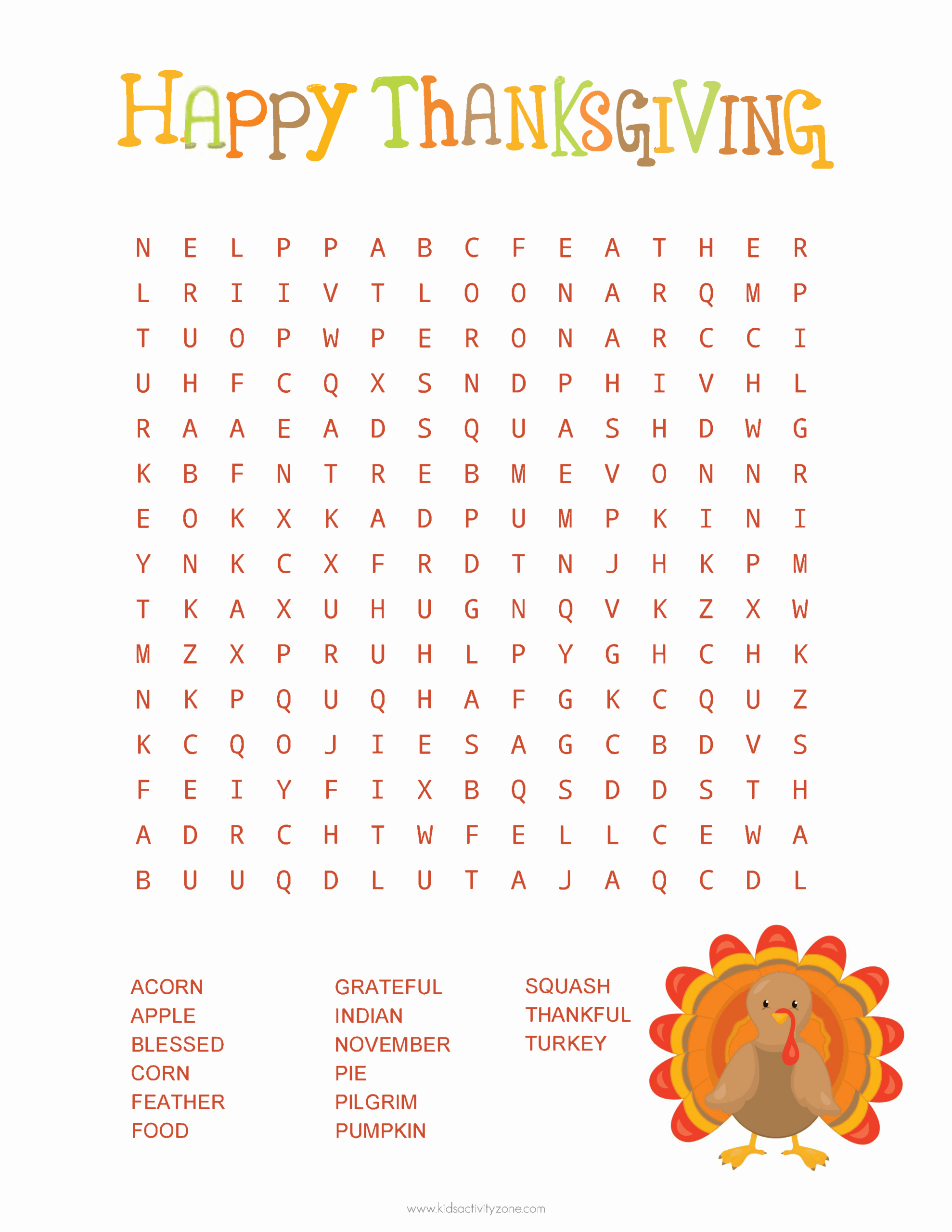 Thanksgiving Word Search - Kids Activity Zone intended for Thanksgiving Word Puzzle