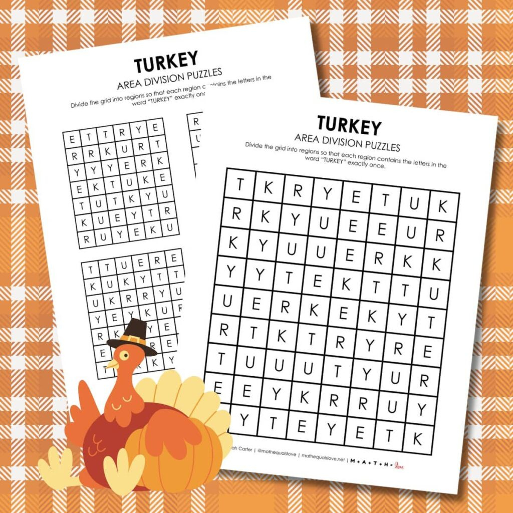 Turkey Area Division Logic Puzzles | Math = Love pertaining to Thanksgiving Logic Puzzle Printable