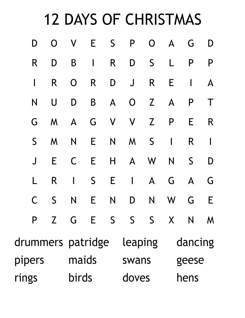 12 days of christmas word search wordmint inside twelve days of christmas crossword puzzle 12 Days Of Christmas Word Search - Wordmint inside Twelve Days Of Christmas Crossword Puzzle