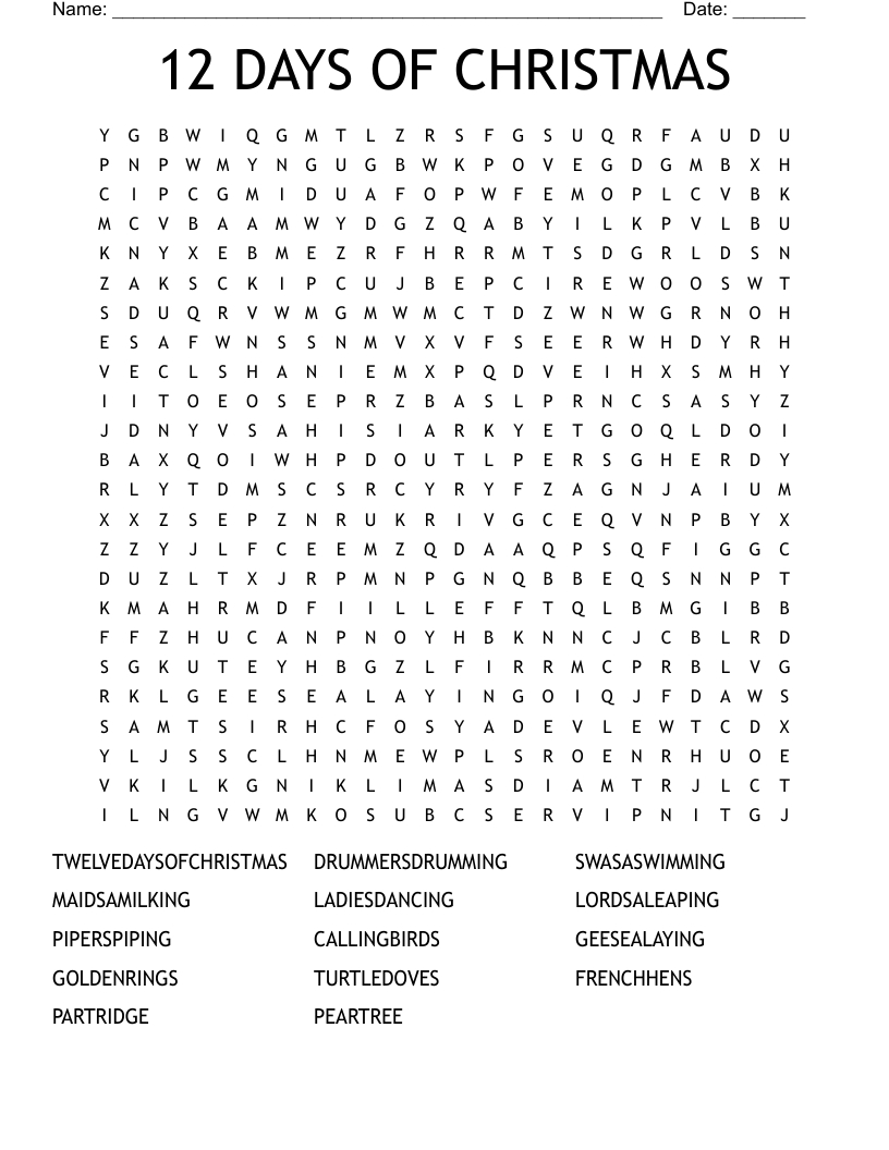 12 days of christmas word search wordmint regarding 12 days of christmas crossword 12 Days Of Christmas Word Search - Wordmint regarding 12 Days of Christmas Crossword